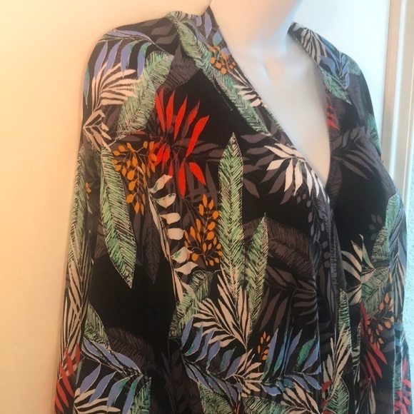 Tropical Leaf Print Kimono Coverup - Picture 3 of 12